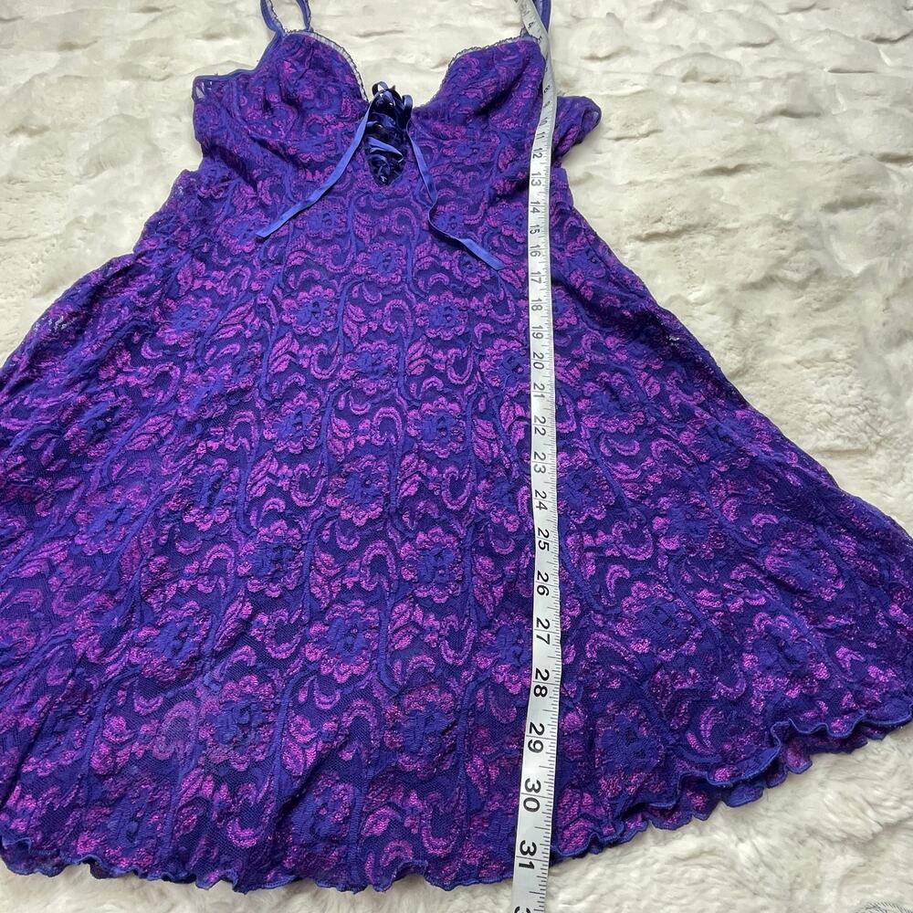🔥Vintage Y2K Frederic Of Hollywood Purple Lace Babydoll Lace Up Coquette Dainty - Picture 16 of 16